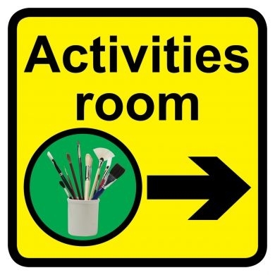 Activities Room sign with right arrow - 300mm x 300mm